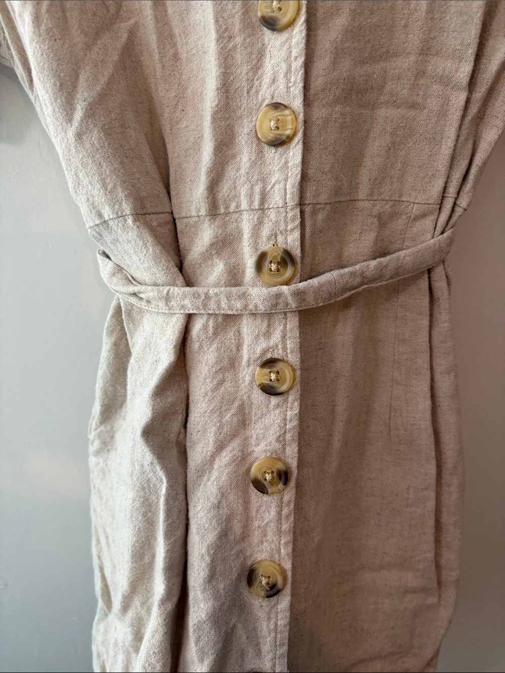 Jennifer &Grace Women's Beige Button-Front Linen Dress with Tie Sleeves - Picture 6 of 9